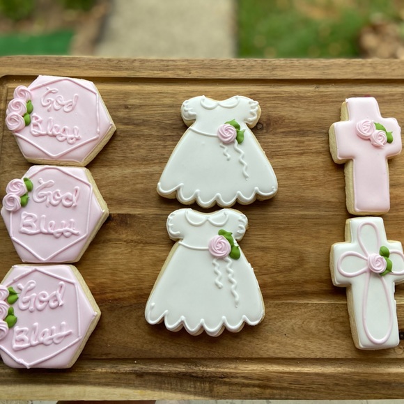 One Pieces Baptism Dress Baptism Sugar Cookies Baby Girl Baptism